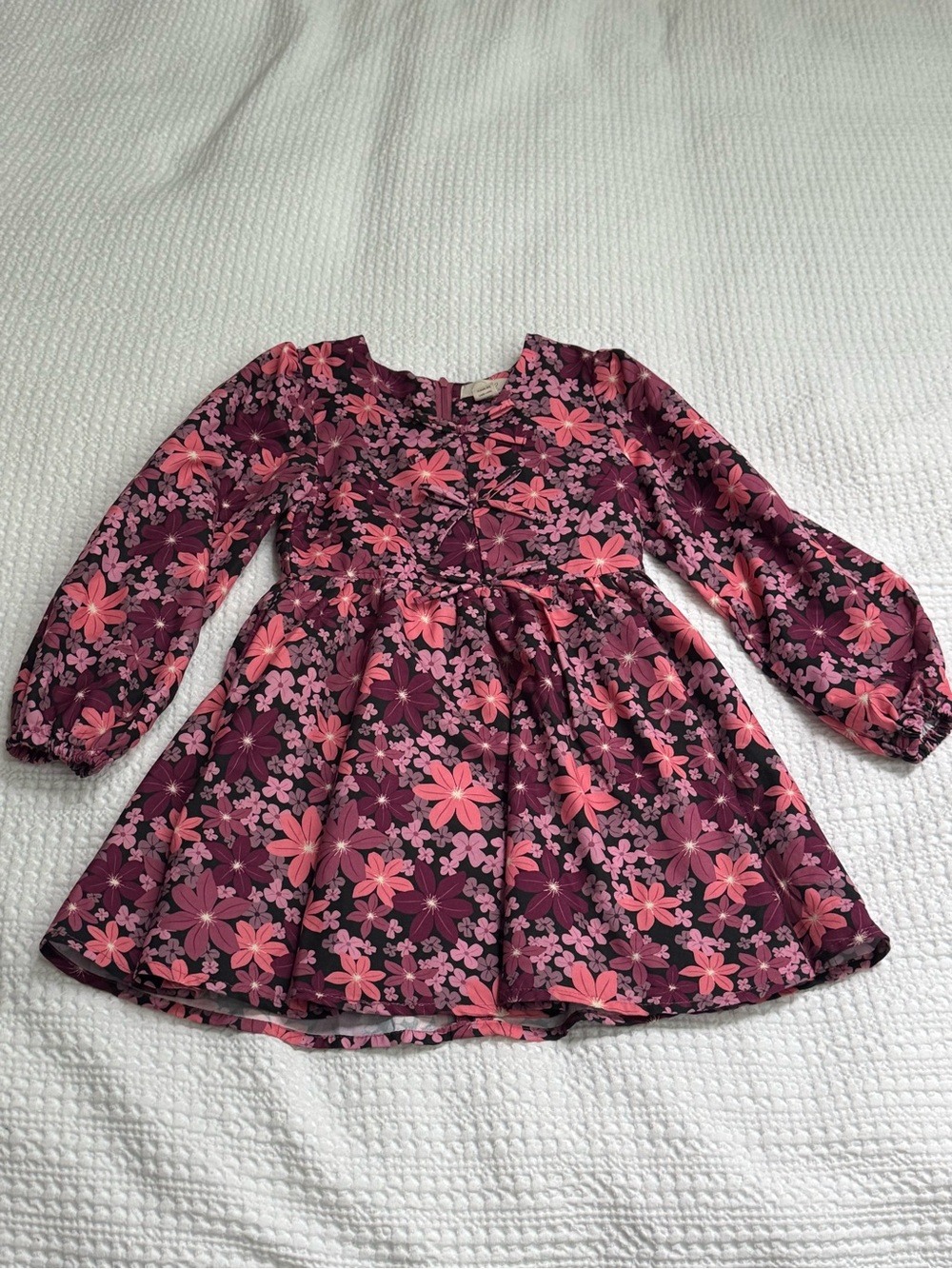 Peek Girls' Plum Dress with Pink Floral Print